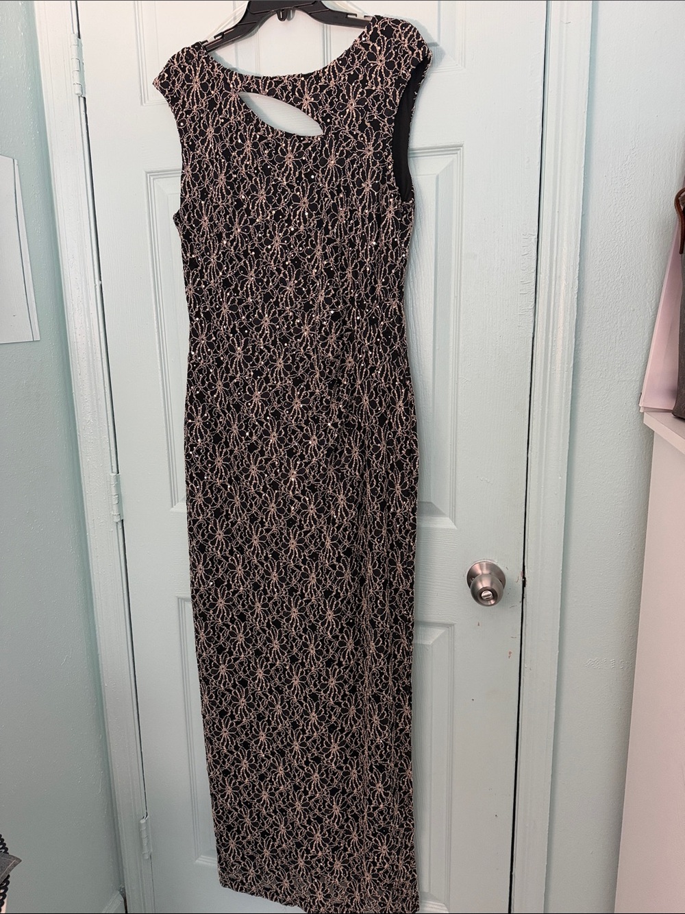 connected apparel Black Maxi Dress with Blush Lace Overlay